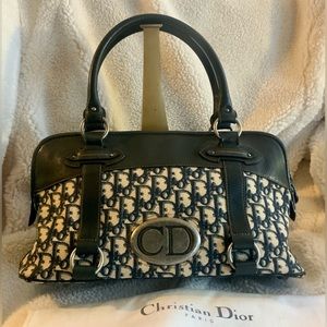 Preloved excellent  condition Vintage Christian Dior Canvas and leather Navy bag
